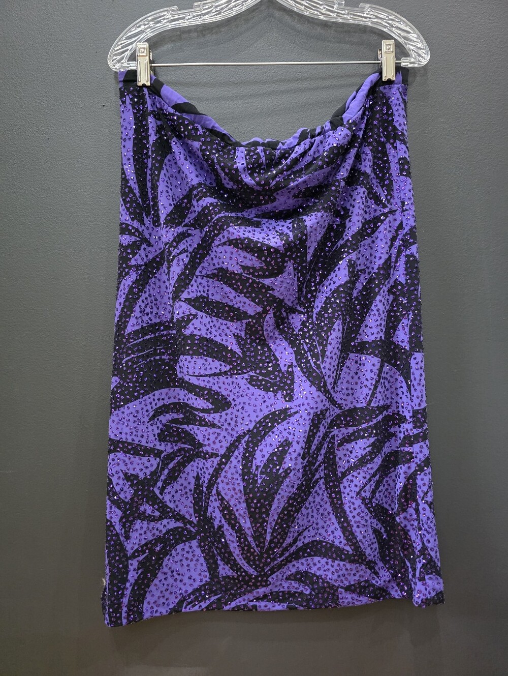 Tropical Goth Purple Black Sequin Beaded Midi Skirt Y2K Vintage Sz 8 Whimsigoth